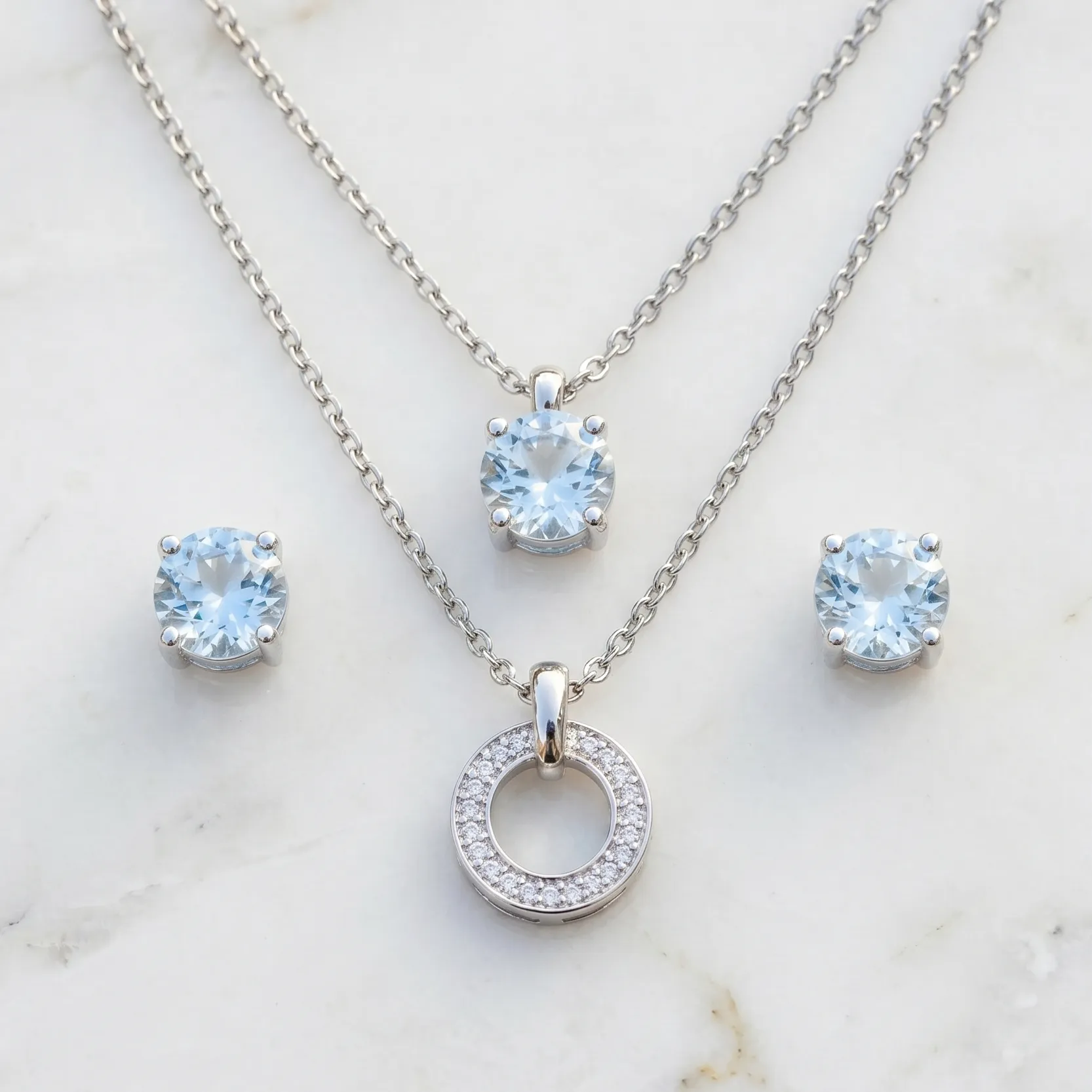 Necklace With Matching Radiant Crystal Stud Earrings.