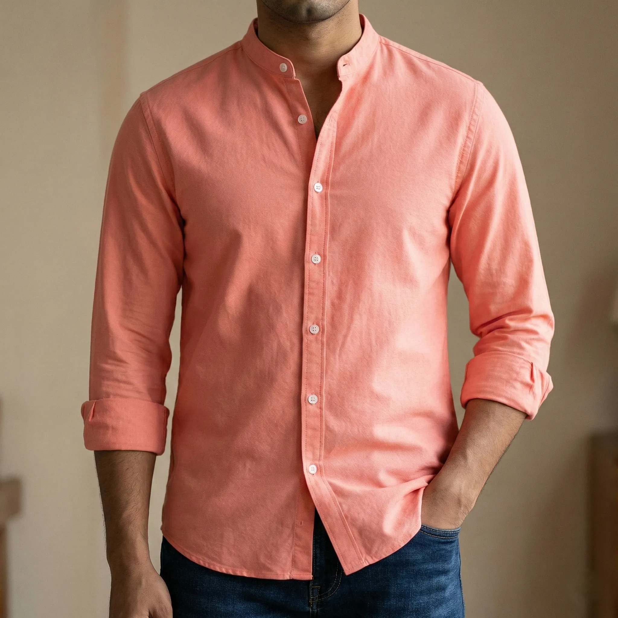 Men's Solid Colour Ban color Shirt  (Pink)