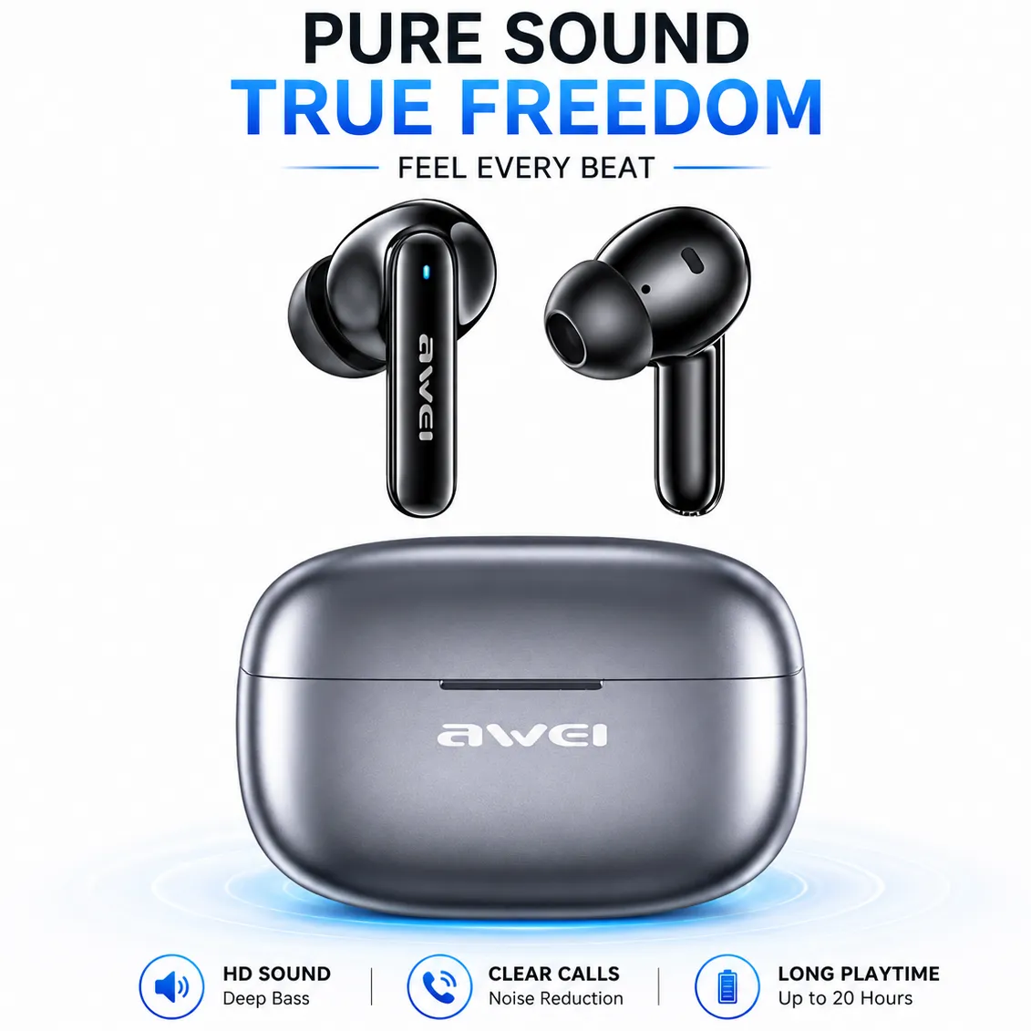 Awei T51 True Wireless Earbuds – Bluetooth 5.4 TWS with 10mm Drivers, ENC Noise Cancelling Mic, IPX6 Waterproof & 300mAh Case