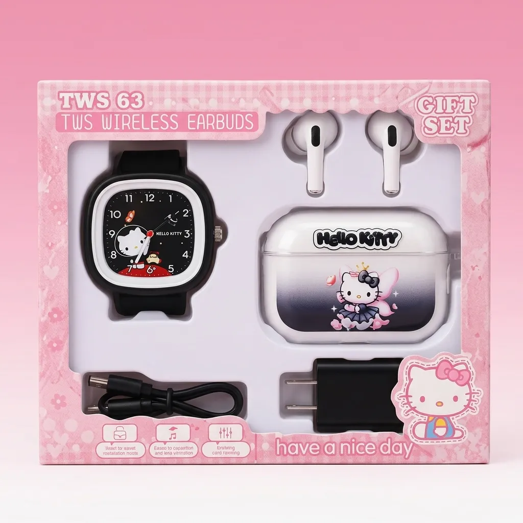 TWS 63 Wireless Earbuds & Watch Combo Gift Set